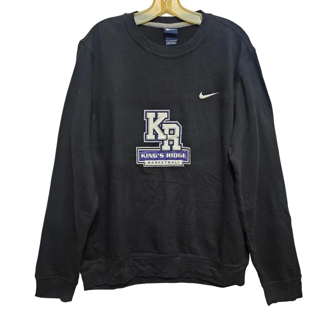 Nike Kings Ridge Basketball Crewneck Sweatshirt Black Mens Large Swoosh Graphic